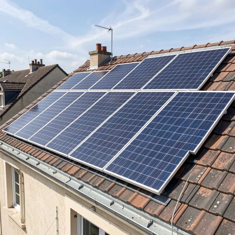 Maison équipée de panneaux solaires dans un quartier résidentiel