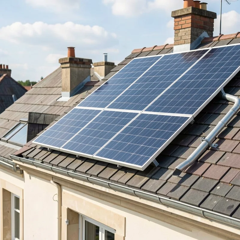 Panneaux solaires posés sur la toiture d&rsquo;une maison individuelle ensoleillée