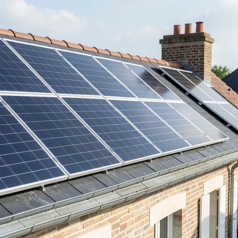 Panneaux photovoltaïques orientés vers le sud sur un toit incliné