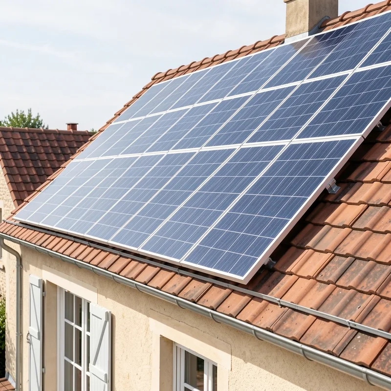 Technicien fixant des panneaux solaires sur une charpente de toiture