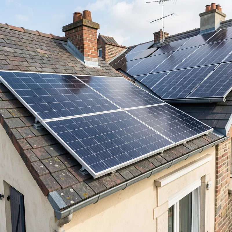 Installateurs posant des panneaux solaires sur une toiture
