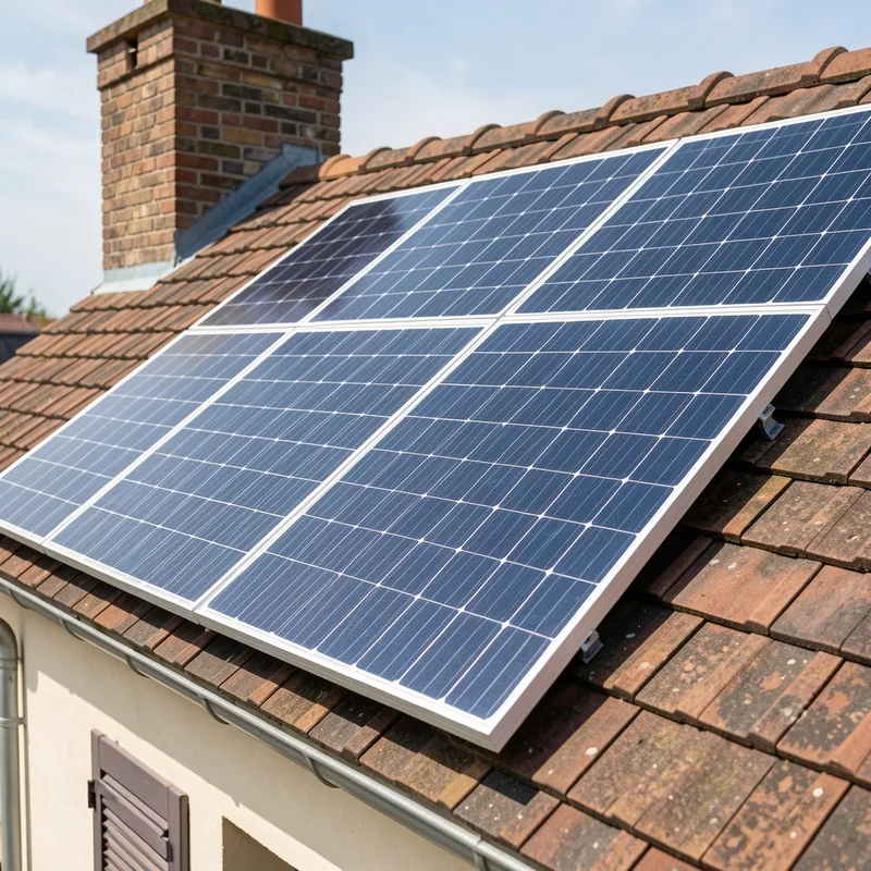 Panneaux solaires orientés plein sud sur une toiture en tuiles