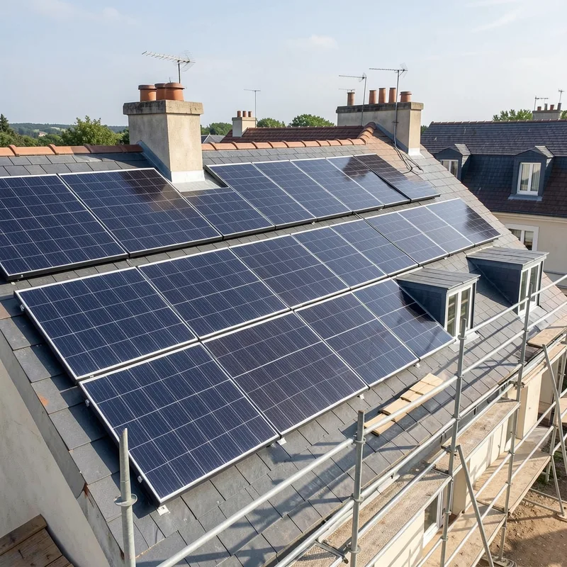 Ombre portée d’un arbre sur une toiture équipée de panneaux solaires