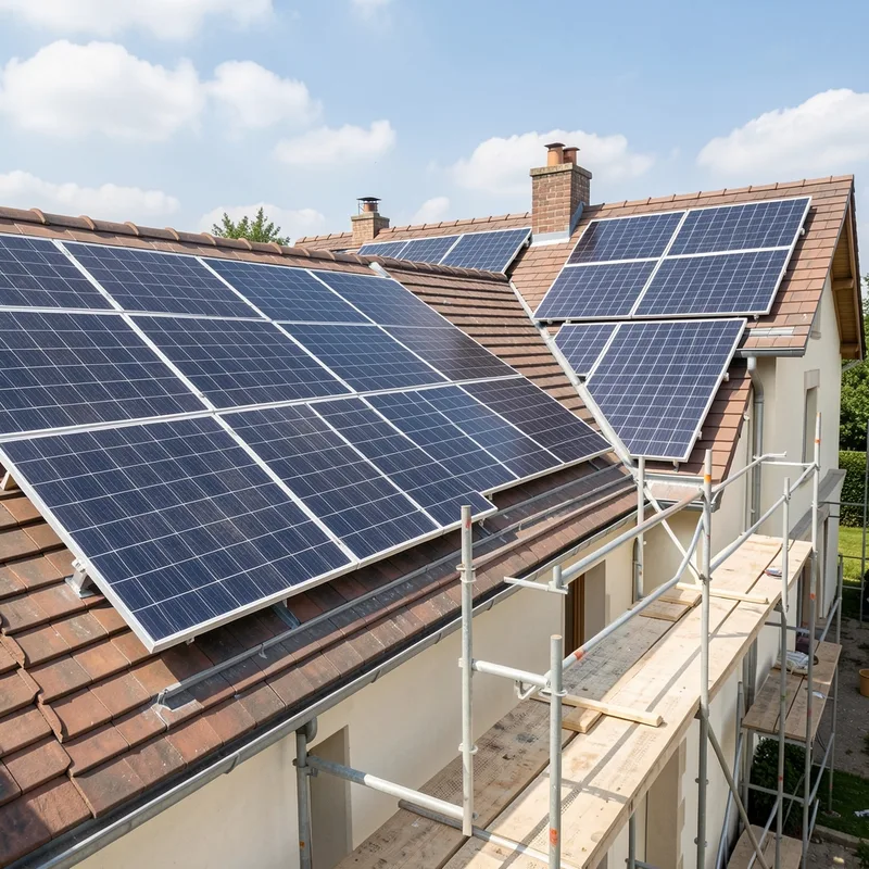 Panneaux solaires récents installés sur le toit d&rsquo;un pavillon